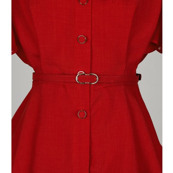 Chiffon Wing Sleeves Peplum Blouse in Red (Belt Set) - Picture 8 of 9